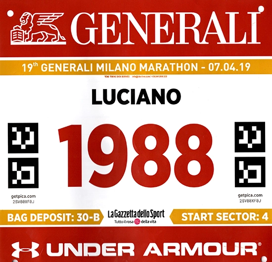 Pettorale 1988 della 19esima Generali Milano Marathon