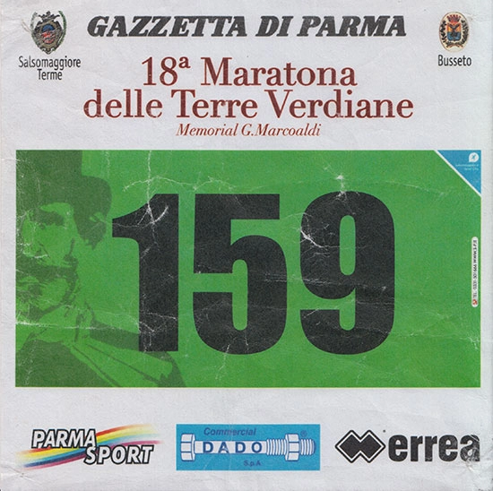 Pettorale 159 della 18esima Maratona e 1/2 delle Terre Verdiane e del Principe 2015 - Salsomaggiore Terme (PR)
